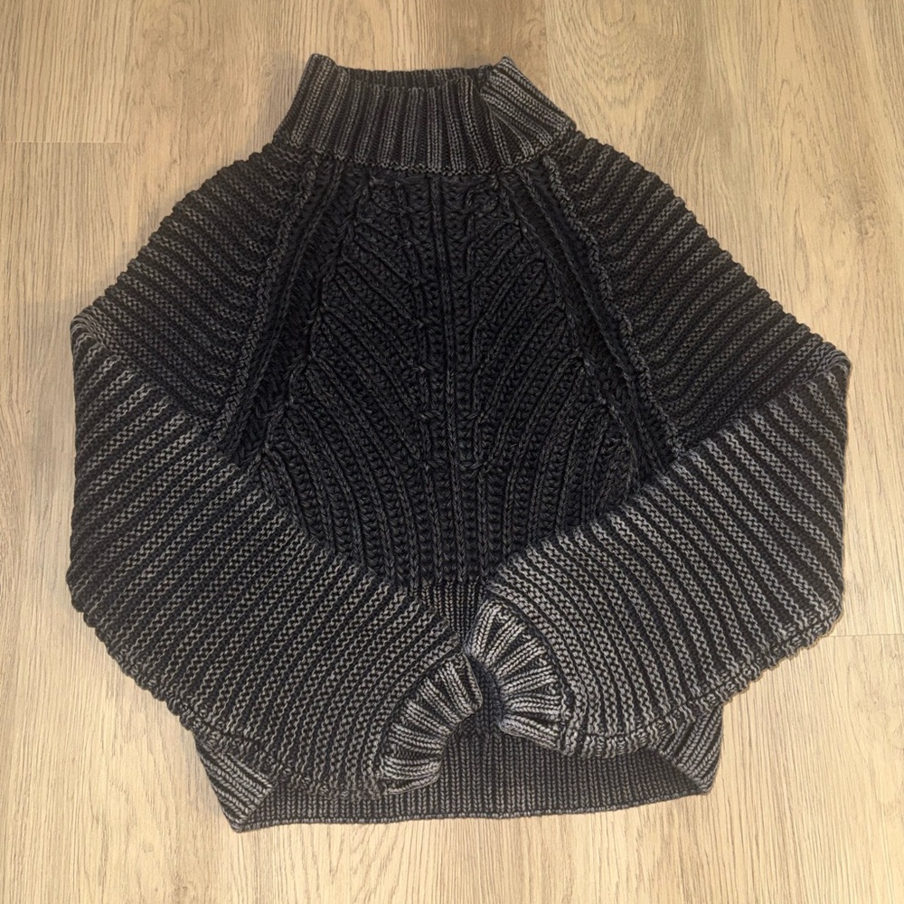 Free People Cable-Knit Mock Neck Sweater - Charcoal Chunky Cozy Boho Chic